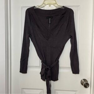 Apostrophe NWT Charcoal V-Neck Sweater with self Removable Sash Belt